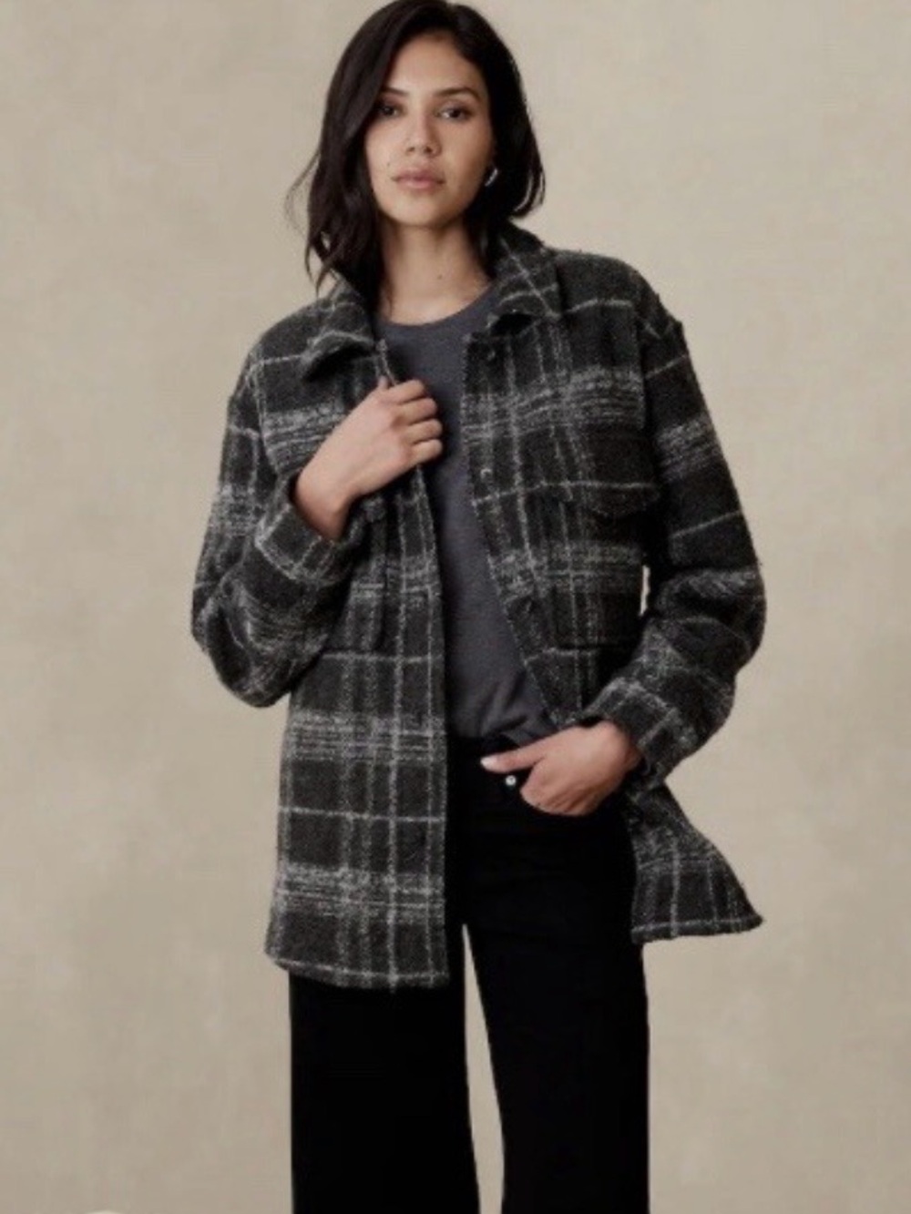 NWT Banana Republic plaid wool blend fall oversized shacket xxs petite - Picture 2 of 6